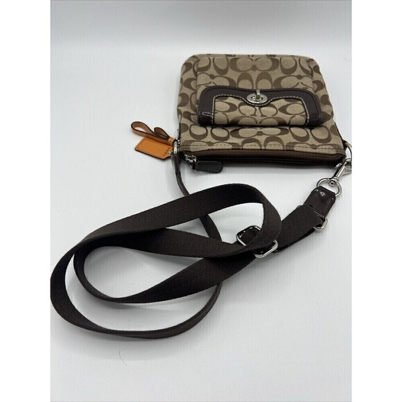 COACH Signature C Jacquard PARK Swingpack Crossbody F49148 Khaki Mahogany - Picture 10 of 11